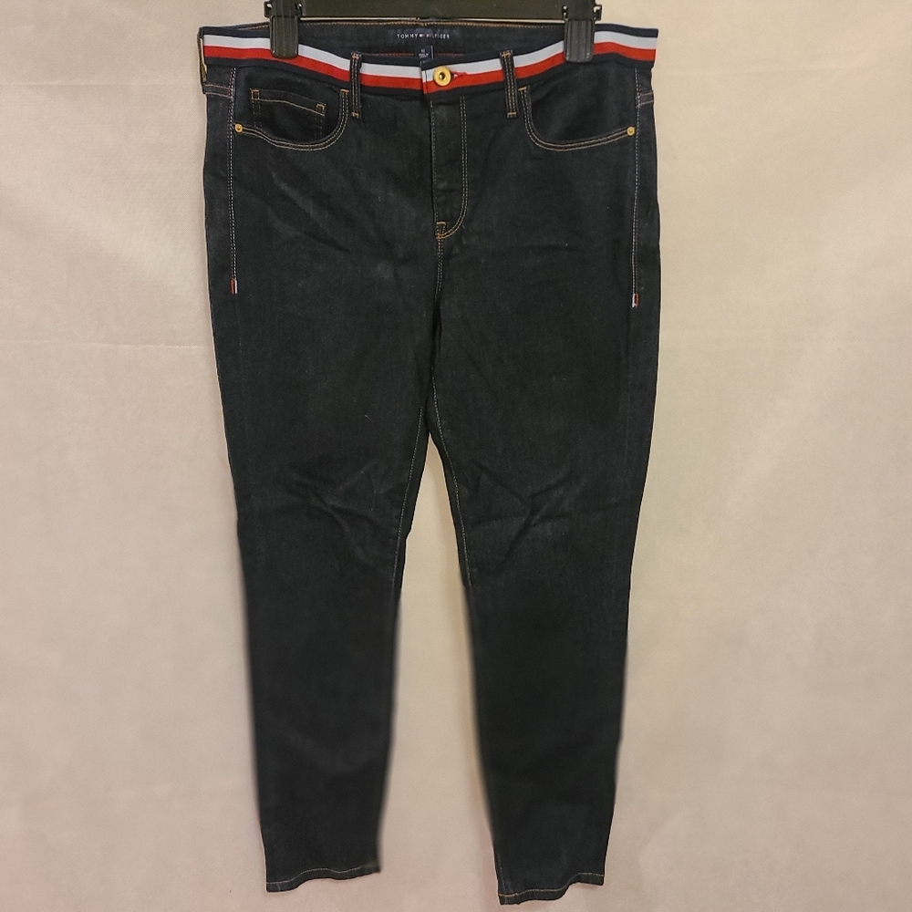Tommy Hilfiger Women's Raleigh TH Fexi Waist Stripe Skinny Denim Jeans Sz 10